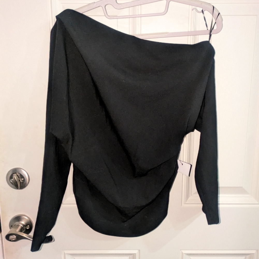 Zara Asymmetric Ruched Black Top